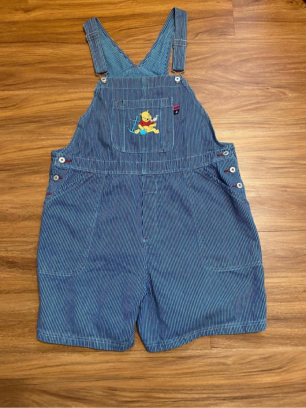 Disney Blue Pinstripe Winnie the Pooh Short Overalls Women’s Size 22W
